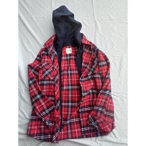 Ci Sono by Cavalini Women's Medium Plaid Flannel Zip Up Hooded Shirt Jacket